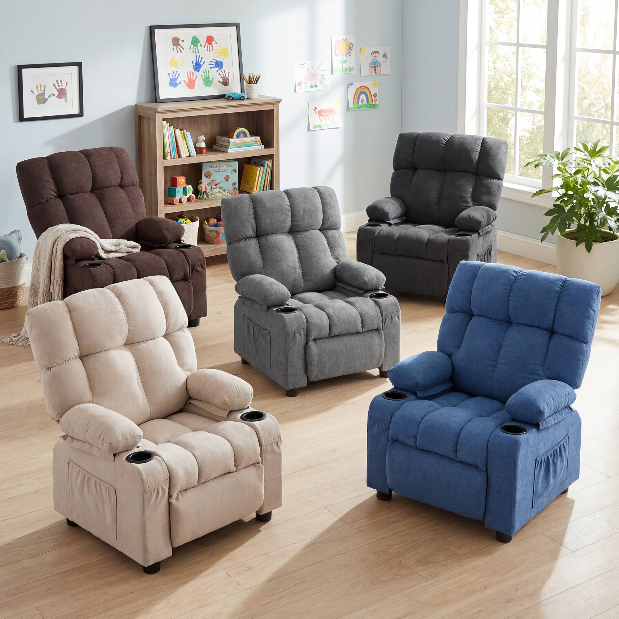 thumbnail video image 2 of JONPONY Kids Recliner Chair,Push Back Toddler Recliner with Cup Holders & Side Pockets，Adjustable Footrest & Headrest Kids Sofa for Boys Girls 3+ Age Group，Children's Bedroom Furniture ，Brown, 2 of 12