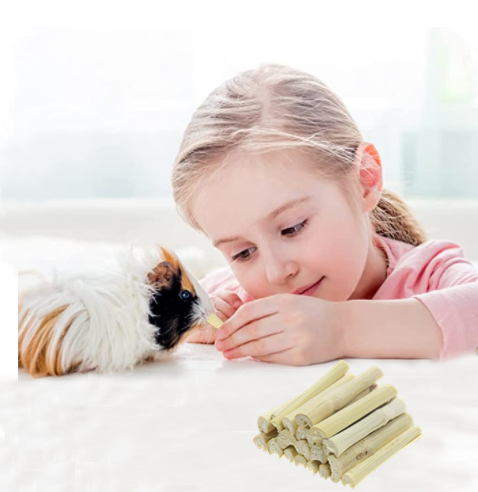 thumbnail video image 2 of NSWXZDS Rabbit Toys,300g/10.58oz Bunny Chew Sweet Bamboo Sticks Hamster Molar Treat,Guinea Pig Food Snack Stuff for Clean Teeth, 2 of 6