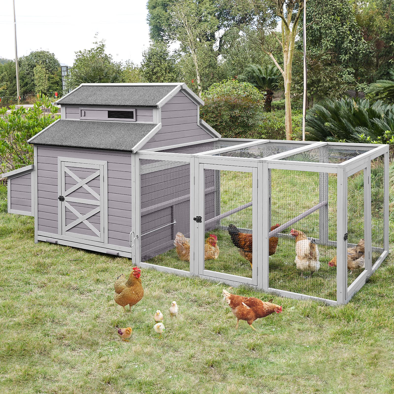 thumbnail video image 2 of BUTINGLALE Chicken Coop 115in Large Chicken House with Run Poultry Cage with Nesting Boxes, 8-10 Chickens, 2 of 9