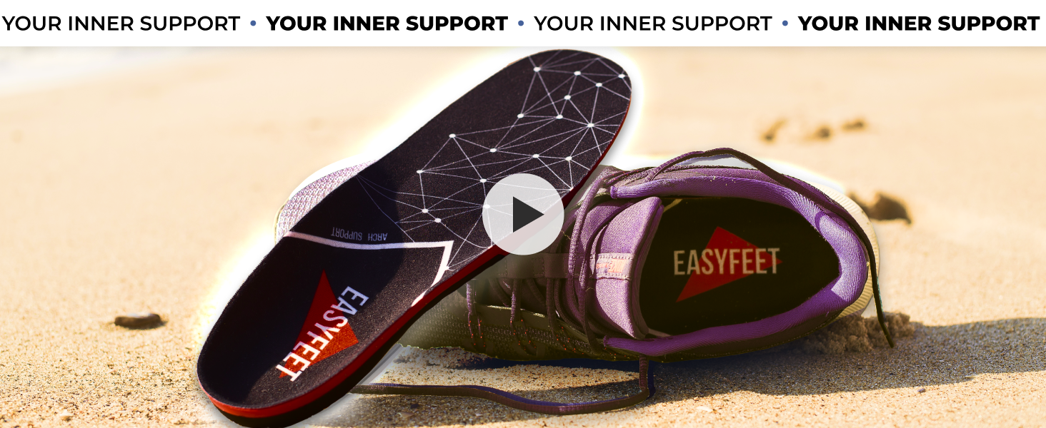 thumbnail video image 2 of EASYFEET Plantar Fasciitis Insoles High Arch Support Inserts Work Boot Insoles M (Men 9-10.5/Women 10-11.5), 2 of 8