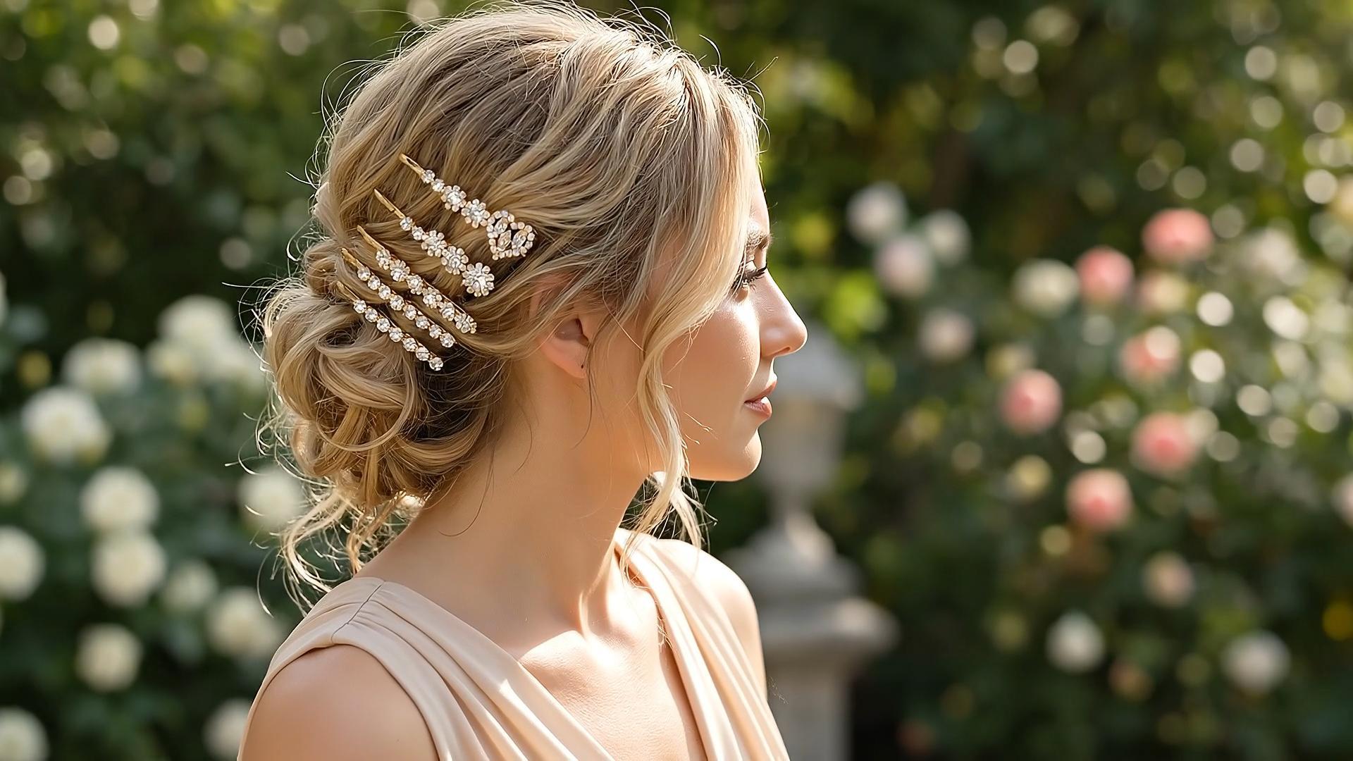 thumbnail video image 2 of Miallo 6 Pcs Bling Rhinestone Bobby Pins, Luxury Gold Crystal Hair Clips for Evening Party, Diamond Look Hair Accessories for Women, 2 of 8