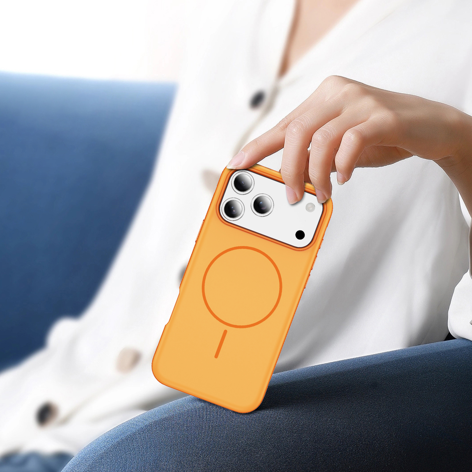 thumbnail video image 2 of ST SoleMe.Tc Magnetic for iPhone 17 Pro Max Case with Metal Buttons (Compatible with MagSafe), Shockproof & Anti-Fingerprint Two-Color Phone Cover, 2025, Sky Blue, 2 of 9