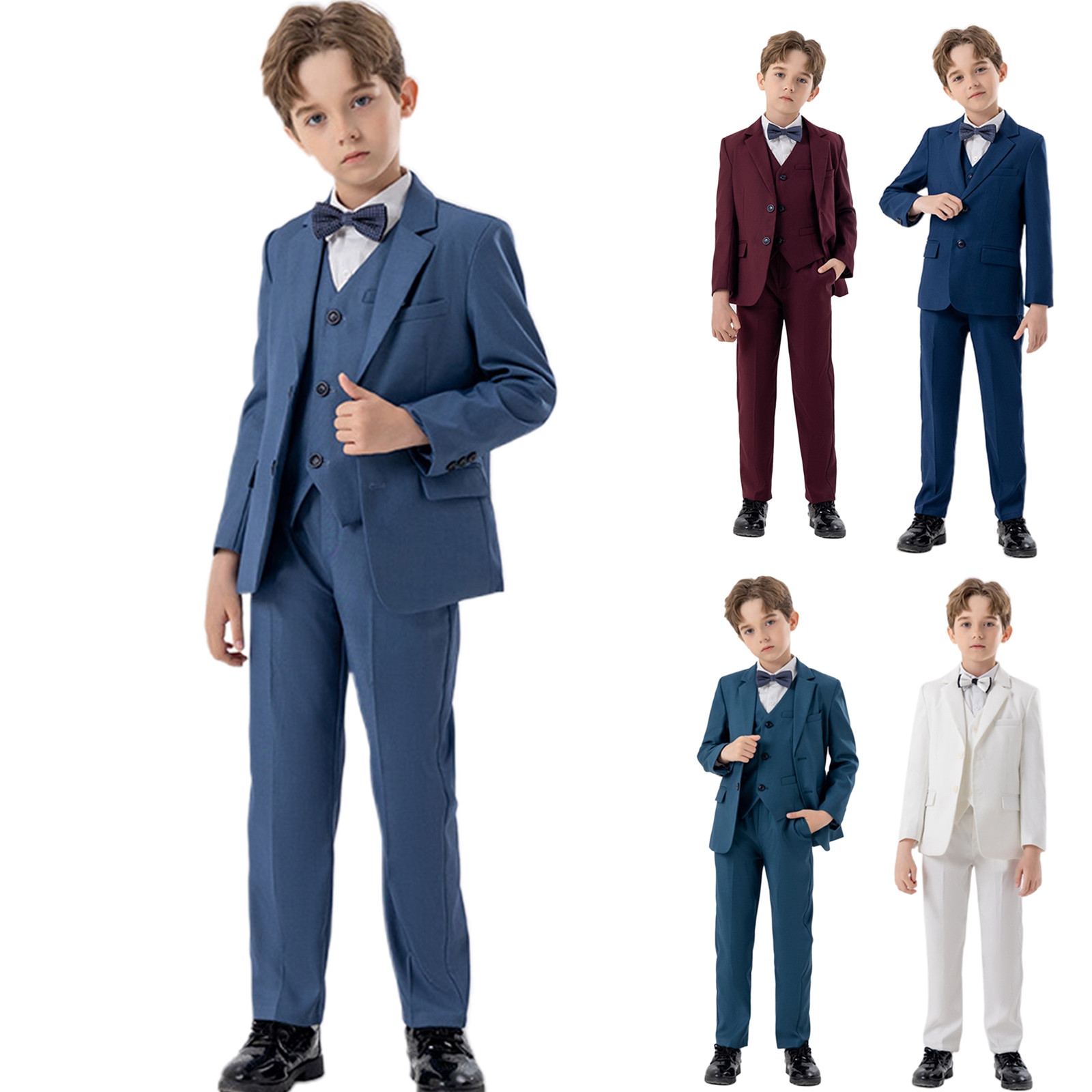 thumbnail video image 2 of Toddler Boys 2 Piece Outfits Business Suits Coat 4 Piece Tuxedo Set Kids Formal Suit With Vest Pants Bowtie Set Slim Clothing Set,Size 9-10 Years, 2 of 7