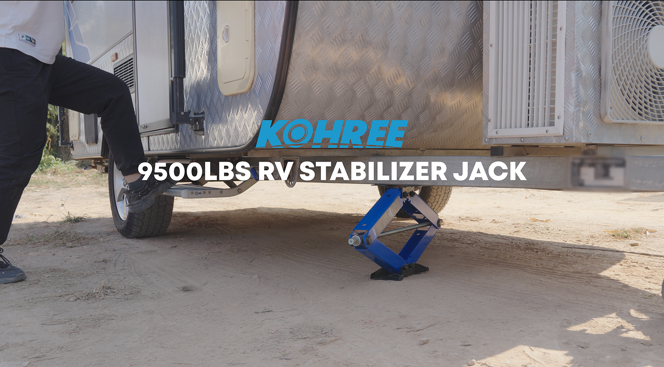 thumbnail video image 2 of Kohree 2-Pack 9500lbs RV Scissor Jacks,Heavy Duty RV Trailer Camper Stabilizer Leveling with Crank Handle & Drill Bit,4-24" Adjustable Height,Blue, 2 of 11