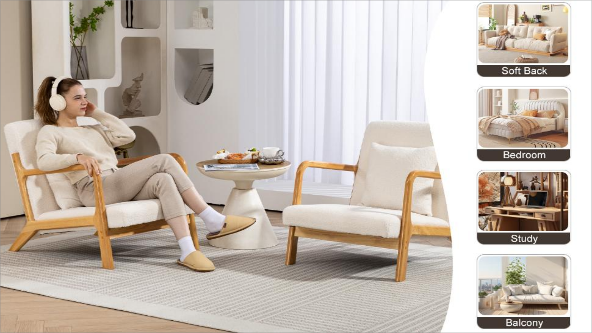 thumbnail video image 2 of CHYtoo Modern Accent Chair with Wood Frame,Upholstered Armchair with Lumbar Pillow,Mid-Century Lounge Chair for Living Room, Bedroom, Balcony,Pack of 2, 2 of 8