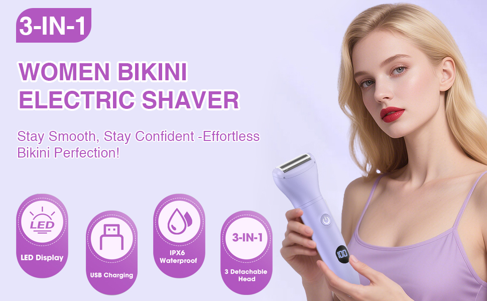 thumbnail video image 2 of Obacre Bikini Trimmer for Women, 3 in 1 Electric Razors for Women, IPX7 Waterproof Wet Dry Body Shaver Pubic Hair Trimmer Facial Hair Remover with Ceramic Blade USB Recharge Dock Gift for Women, 2 of 9