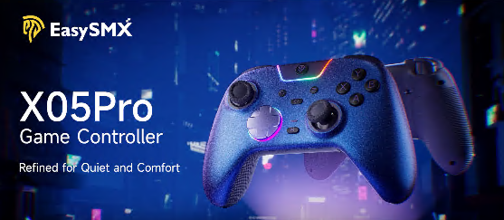 thumbnail video image 2 of EasySMX X05 Pro Ultra Quiet Wireless Controller for PC/Switch/Android/iOS/Tesla, Hall Effect No Drift, 1000Hz, Dual Mode Triggers, Ergonomic Skin Grip, RGBin Grip, 2 of 12