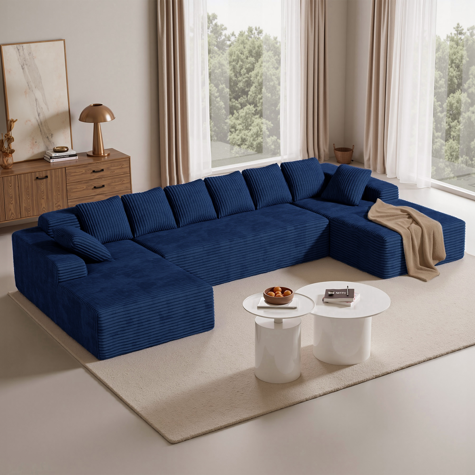 thumbnail video image 2 of Daluvenix 131" Modular U-Shaped Sectional Sofa, Oversized Corduroy Couch with Double Chaise, Brown, 2 of 11