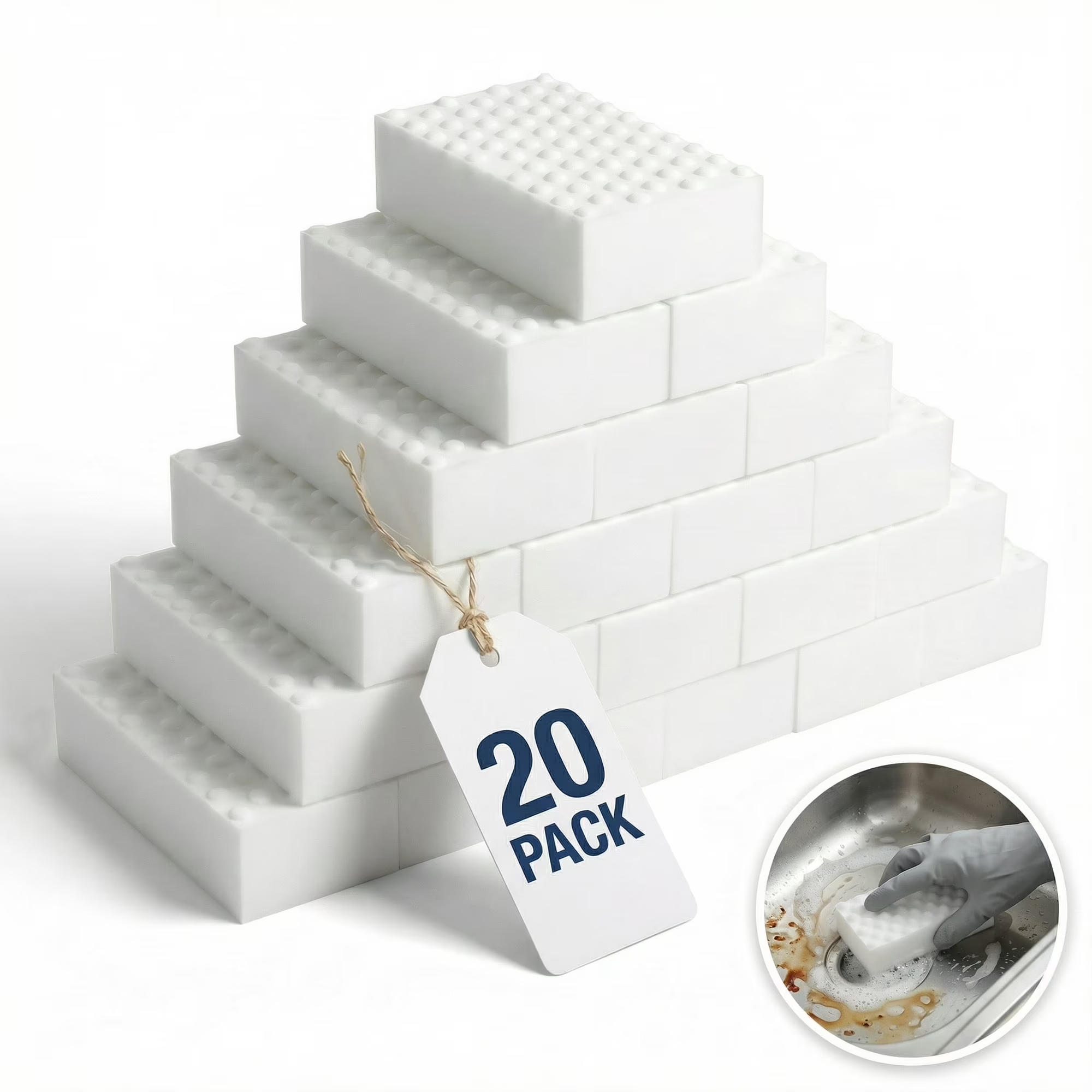 thumbnail video image 2 of 2X Density Melamine Cleaning Sponges, Extra Thick Non-Scratch Magic Eraser Pads for Kitchen, Bathroom, Dishes & Walls, Tough Stain & Grease Removal Household Cleaner (20-Pack) ﻿, 2 of 7