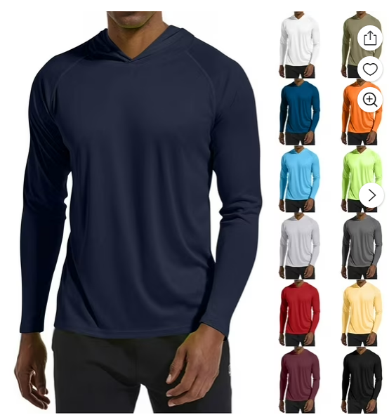 thumbnail video image 2 of Homeyce Men's UPF 50+ Sun Protection Hoodie Shirts Long Sleeve Uv Spf Performance Shirt Fishing Hiking Swimming Running Rash Guards Hoodie with Hood Quick Dry T-Shirts,Navy XL, 2 of 7