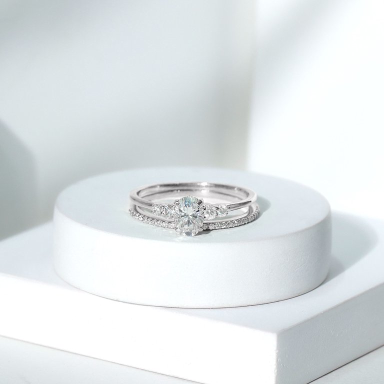 Rosec Jewels Lab Diamond Wedding Ring Set for Women Oval