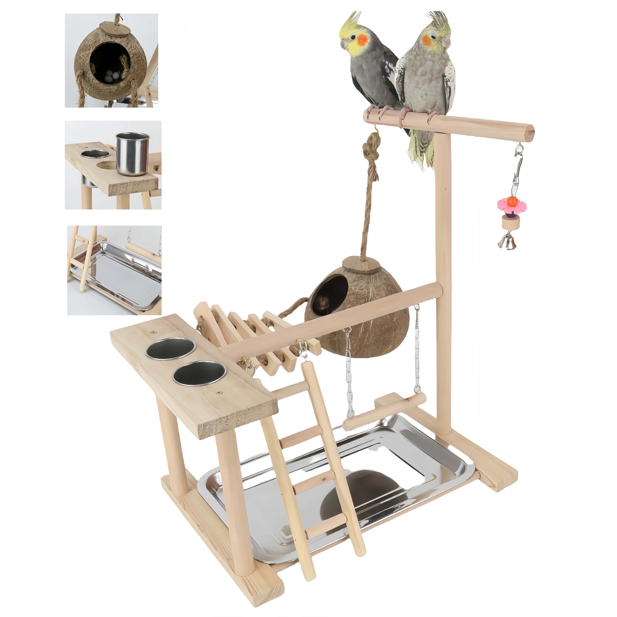 thumbnail video image 2 of AIWFL Bird Playground Parrot Play stand, Toys Exercise Playgym for Conure Cockatiel Lovebirds with Feeder Cups Ladders Hanging Swing Toys Cage Accessories, 2 of 11