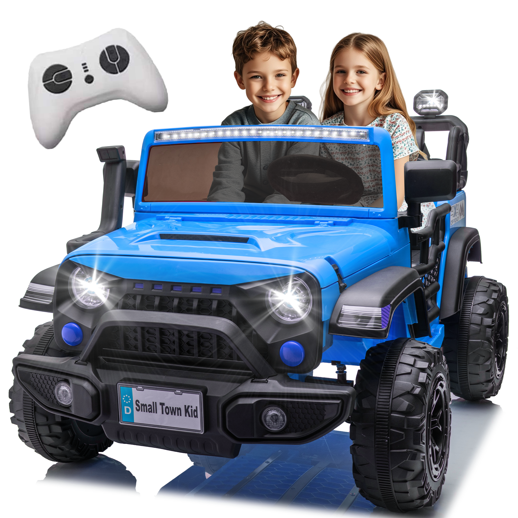 thumbnail video image 2 of Xuanlur 24V Ride on Toys for Big Kids, 2 Seater Ride on Cars with Remote Control, 400W Motor, Ride on Truck w/ 20in Seat, 3 Speeds, Lights, Bluetooth, Electric Car for Kids 3-8, Capacity 110 lb-Black, 2 of 10