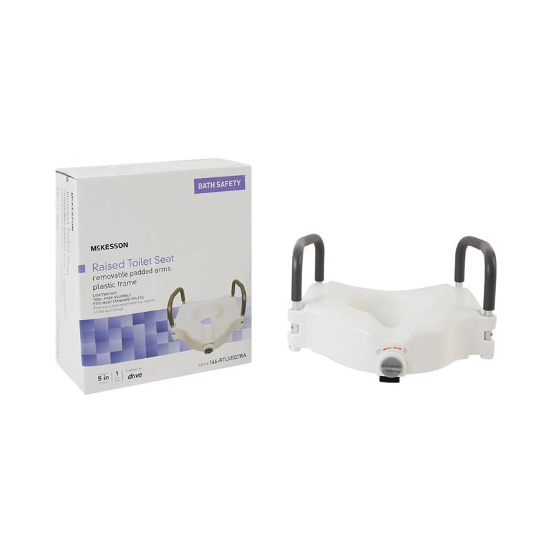 thumbnail video image 2 of McKesson Raised Toilet Seat with Removable Padded Arms, 17 in x 16.5 x 5 in, 1 Ct, 2 of 5