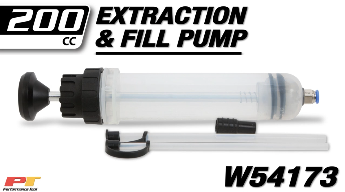 thumbnail video image 2 of Performance Tool W54173 Brake Fluid and Fluid Extractor with Hose Coupler and Calibrated Cylinder for Easy Fluid Removal and Viewing, 2 of 14