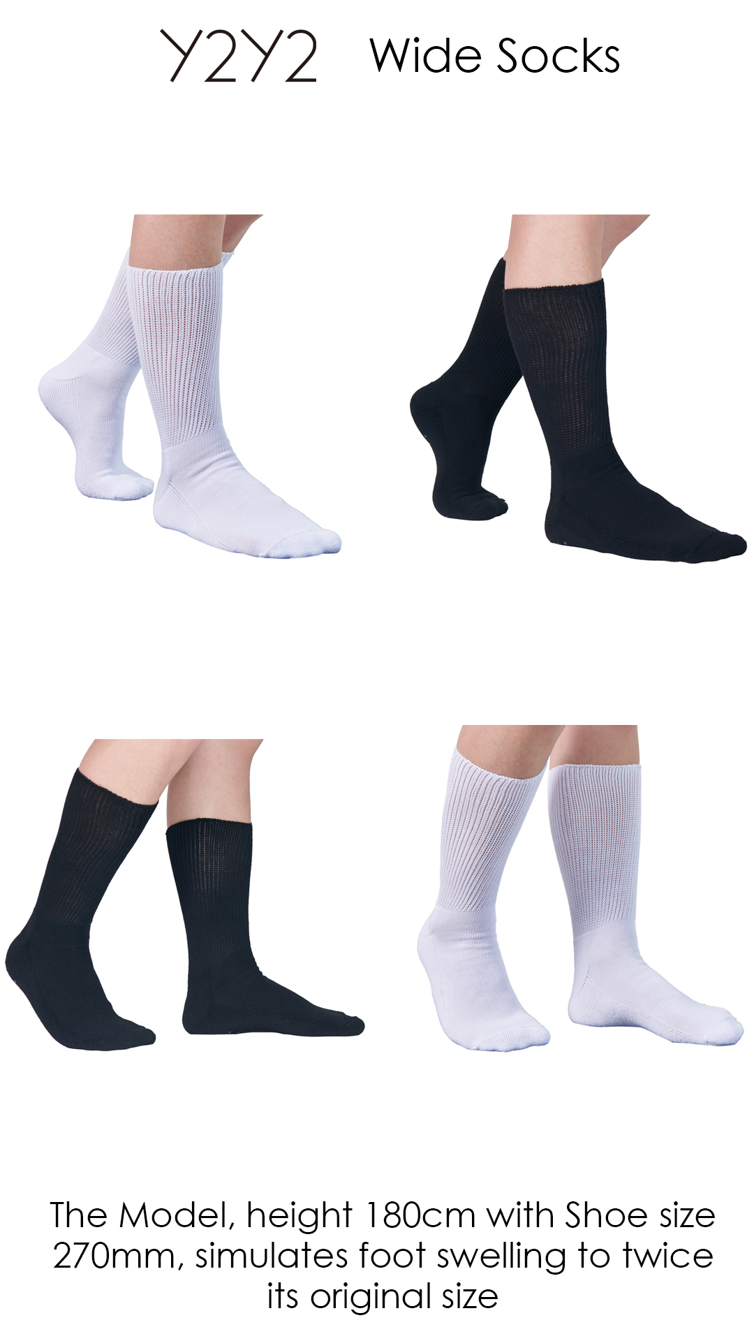thumbnail video image 2 of Y2Y2 Extra Wide Diabetic Socks, Non-Binding Edema Non Slip Hospital Socks, Shoe Size 4-10, 2 Pairs Black, 2 of 8