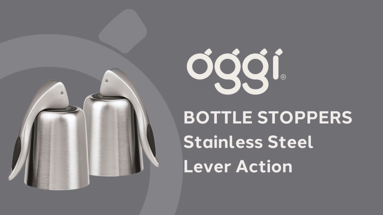 thumbnail video image 2 of Oggi Copper Plated Stainless Steel Airtight Bottle Stopper, Set of 2, 2 of 8