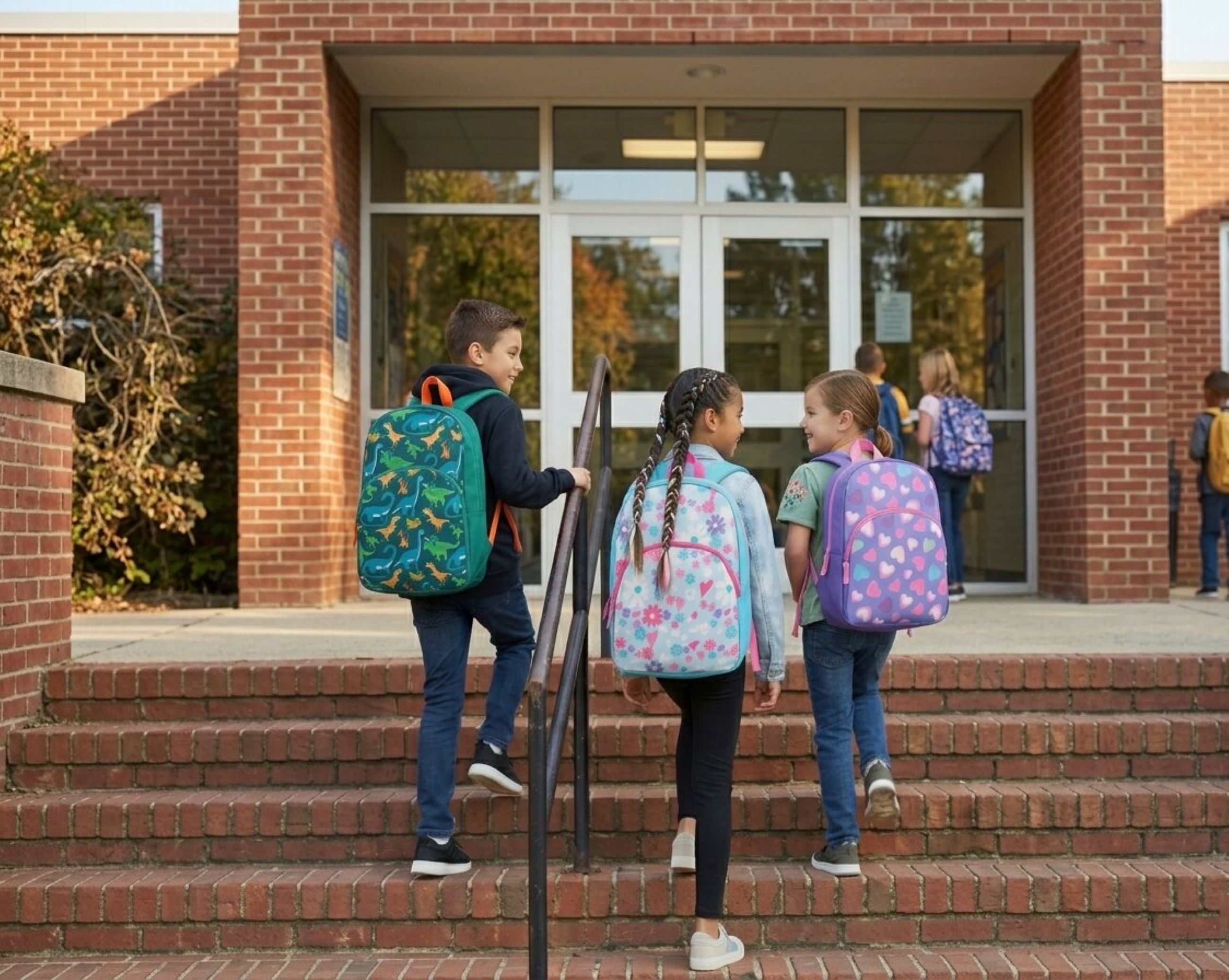 thumbnail video image 2 of 15 Inch Fun Printed Backpack with Front Zippered Pocket & Padded Adjustable Shoulder Straps in&nbsp;Dancing Daisies, 2 of 8