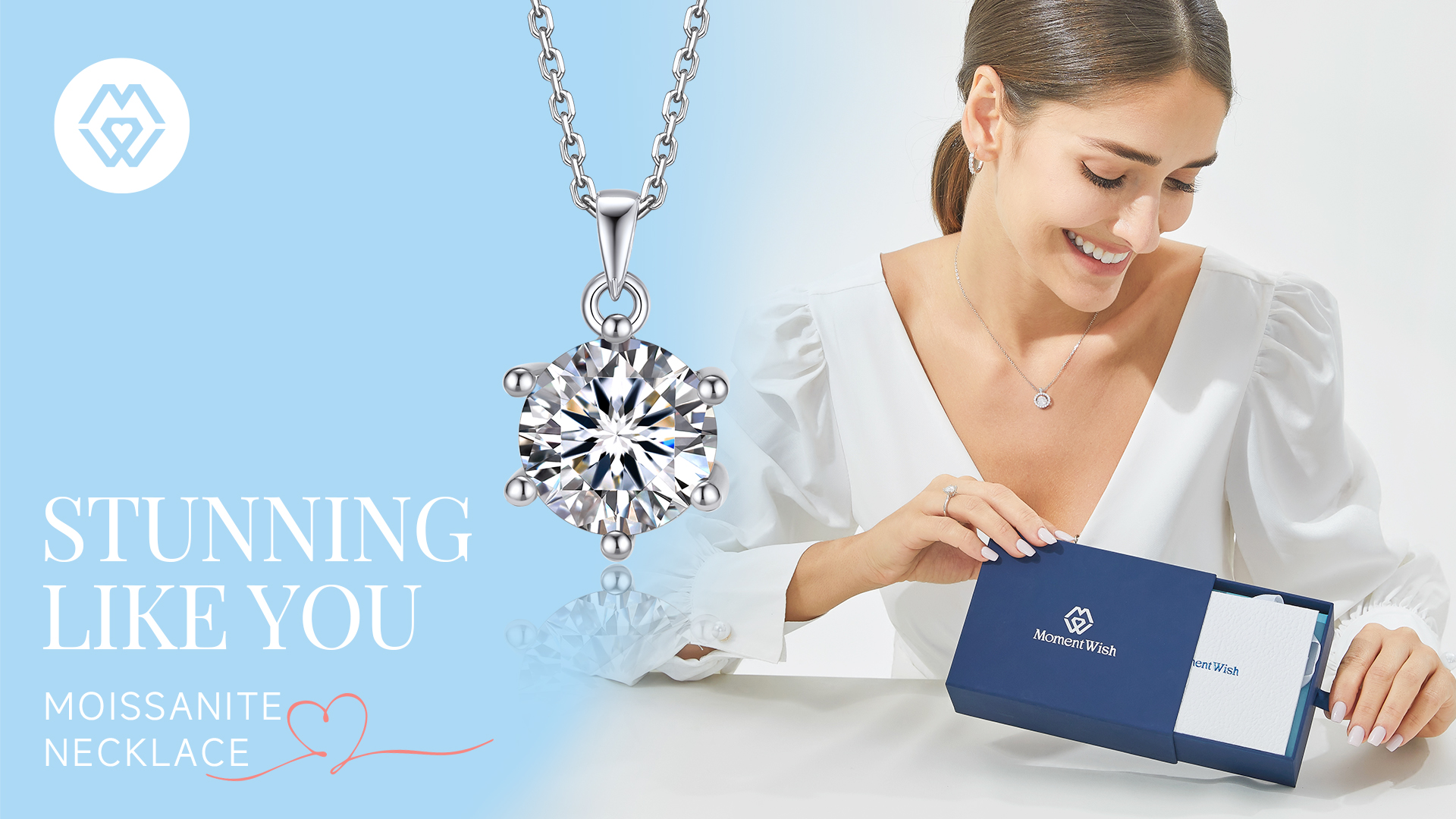 thumbnail video image 2 of Momentwish Moissanite Necklace for Women 1 Carat Lab Created Simulated Diamond Solitaire Pendant Sterling Silver Jewelry Gifts, 2 of 9