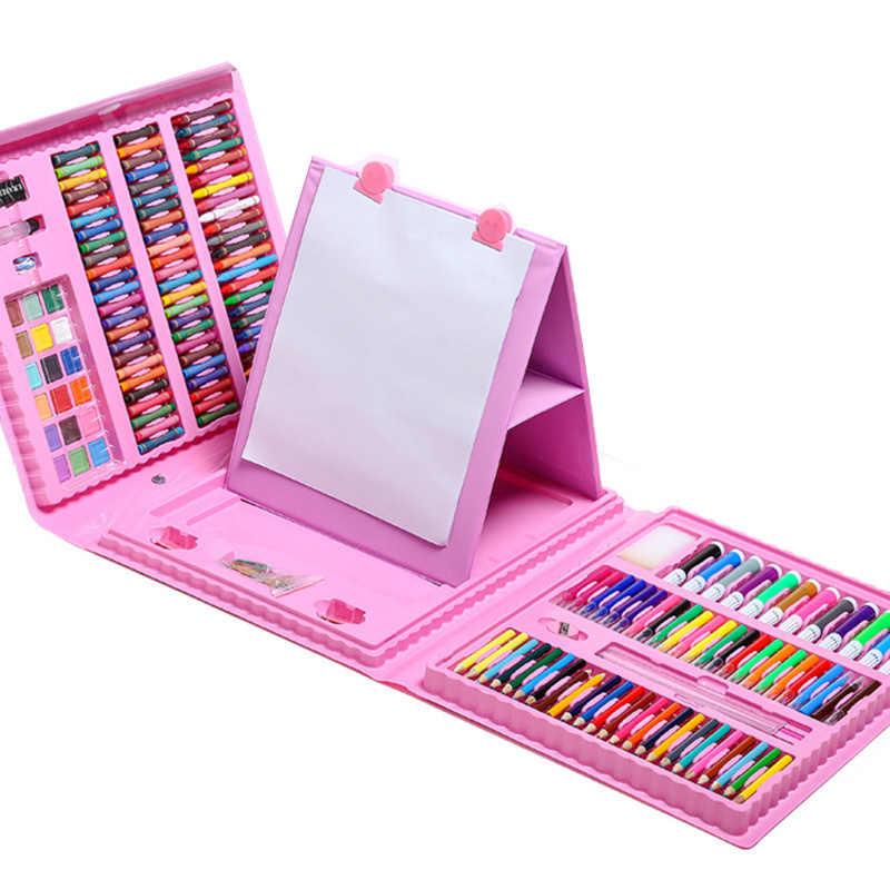 thumbnail video image 2 of Drawing Painting Sets for Girls,Kids Art Set Case Included Double Sided Trifold Easel, Art Supplies Sets with Oil Pastels, Crayons, Colored Pencils, Watercolor Pens, Gifts for Girls (Pink, 208Pcs), 2 of 8