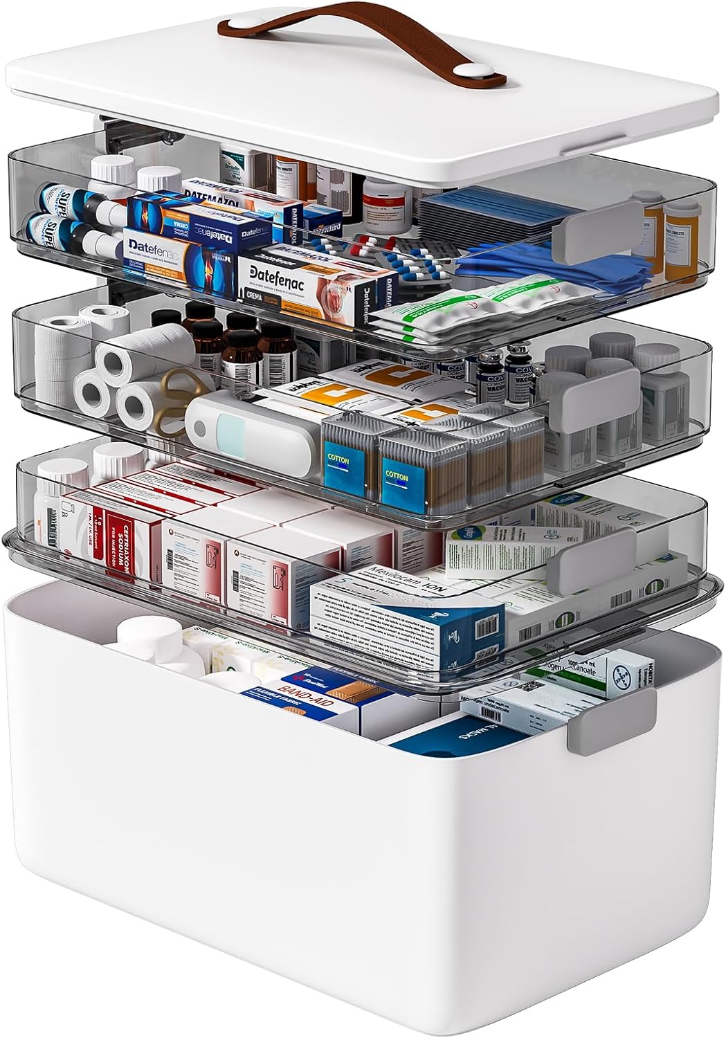 thumbnail video image 2 of Joybos 4-Tier Medicine Organizer - Portable Medicine Cabinet with Leather Handle, Empty First Aid Kit for Home (Extra Large 4 Tier), 2 of 9