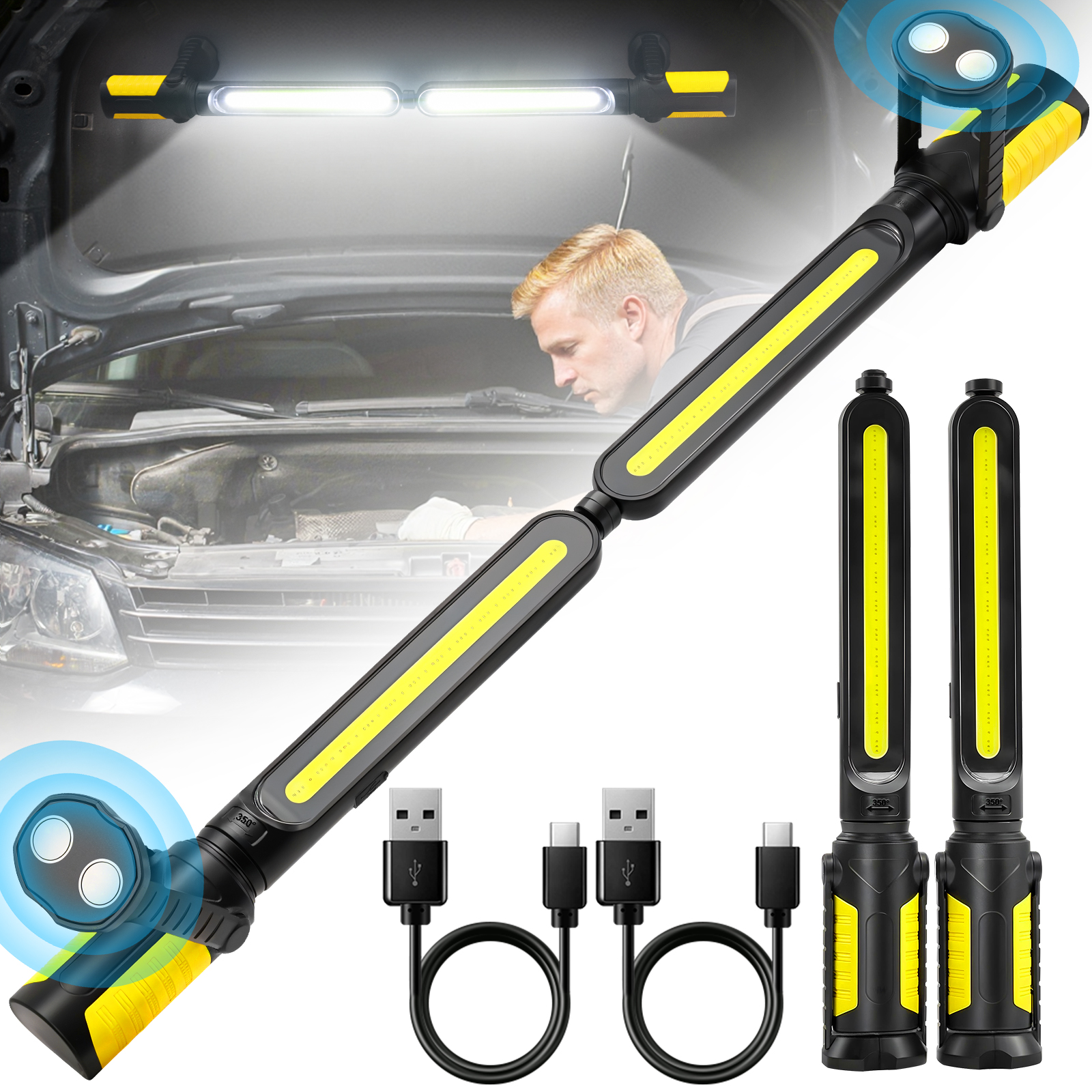 thumbnail video image 2 of Mechanic Light – 2 IN 1 Underhood Work Light, LED Magnetic Automotive Work Light, Cordless Rechargeable Work Light t for Garage, Workshop, Car Repair, Emergency, 2 of 9