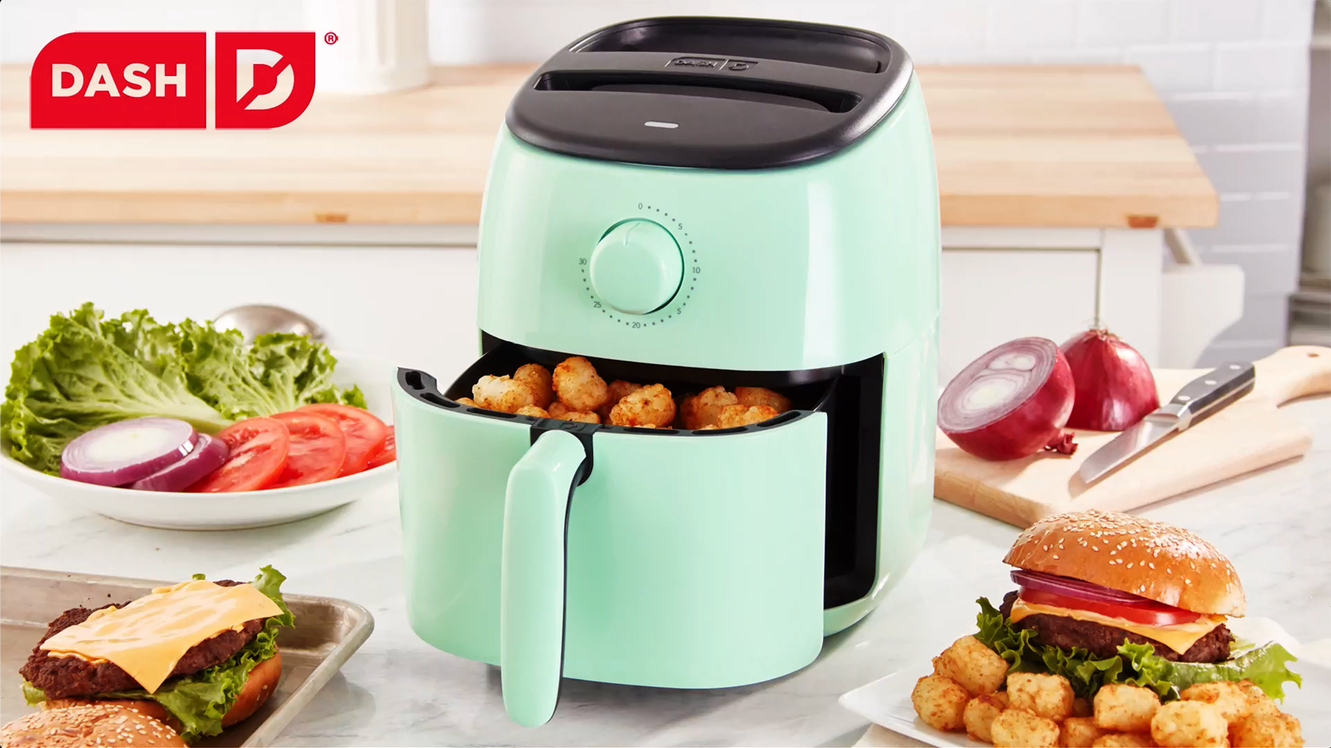 thumbnail video image 2 of Dash Tasti-Crisp Express Air Fryer 2.6 Qt Compact Nonstick Aqua, 2 of 7
