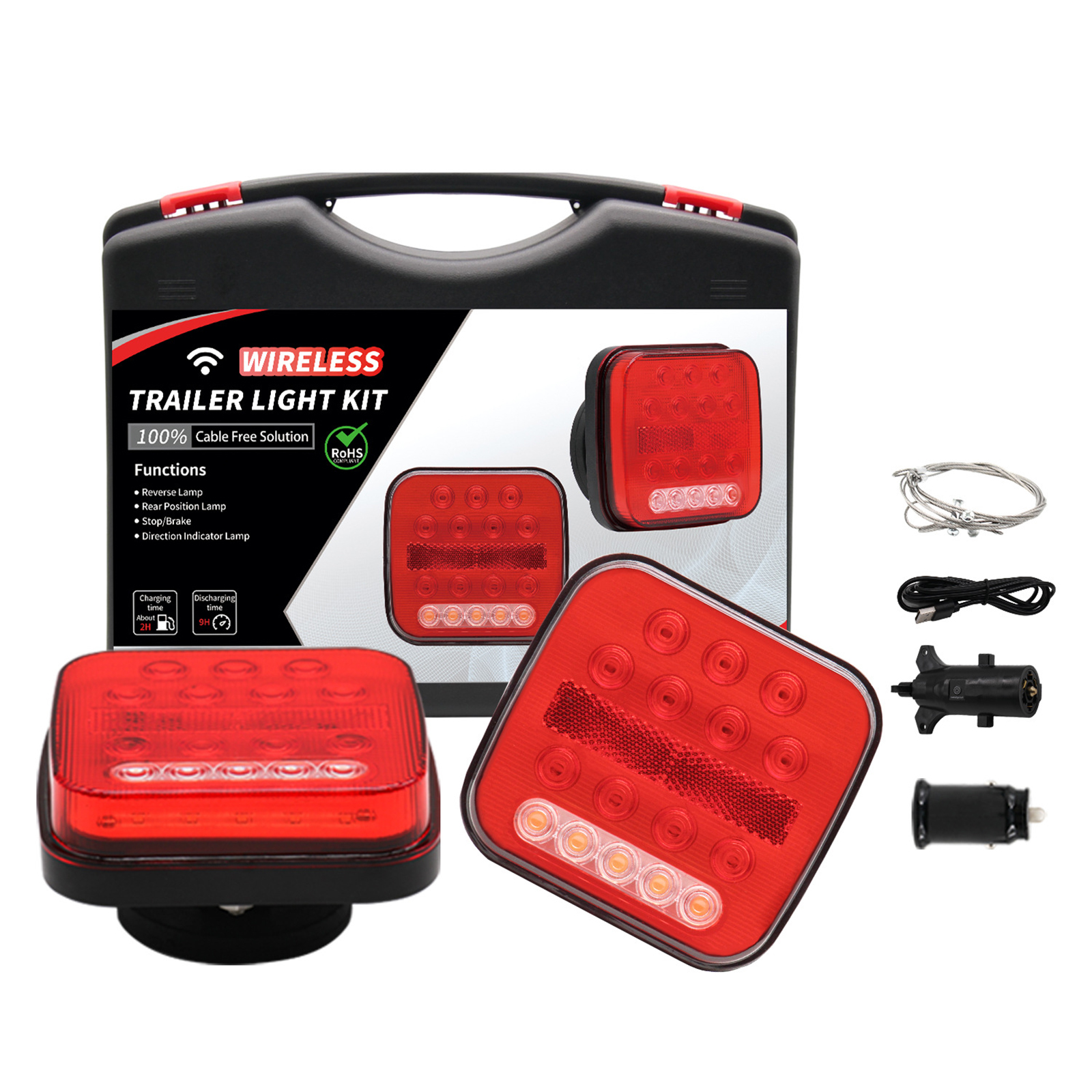thumbnail video image 2 of Magnetic Wireless Trailer Lights Kit, Led Wireless Tail Lights for Trailer, IP67 Waterproof Tow Light with Powerful Suction Base, Tail, Towing, Brake, Turn Signal for Trucks, SUVs, Boat, Camper, RV, 2 of 8