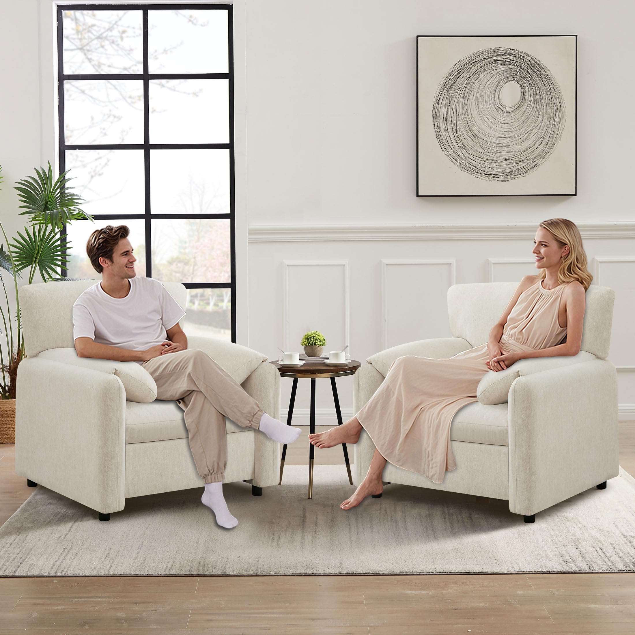 thumbnail video image 2 of JONPONY Oversized Accent Chairs, 39" Wide Single Sofa Chair with Comfy Upholstered, Modern Chenille Lounge Chair, Comfortable Reading Chair for Living Room & Bedroom (Beige, 2 Pack), 2 of 9