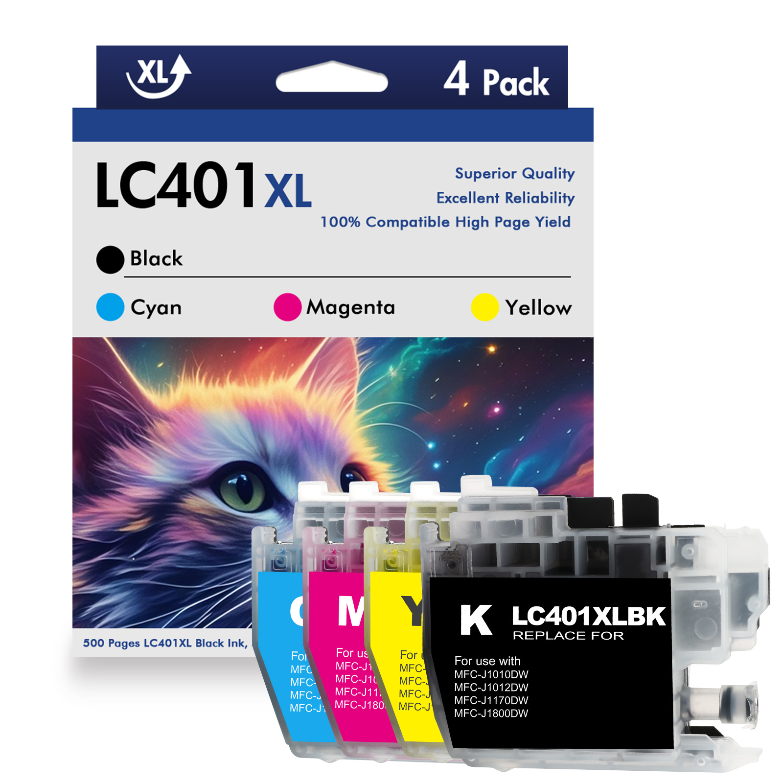 thumbnail video image 2 of LC401XL Ink Cartridge Compatible for Brother LC401 LC401XL for Brother MFC-J1010DW MFC-J1012DW MFC-J1170DW Printer (Black Cyan Magenta Yellow, 4 Pack), 2 of 8
