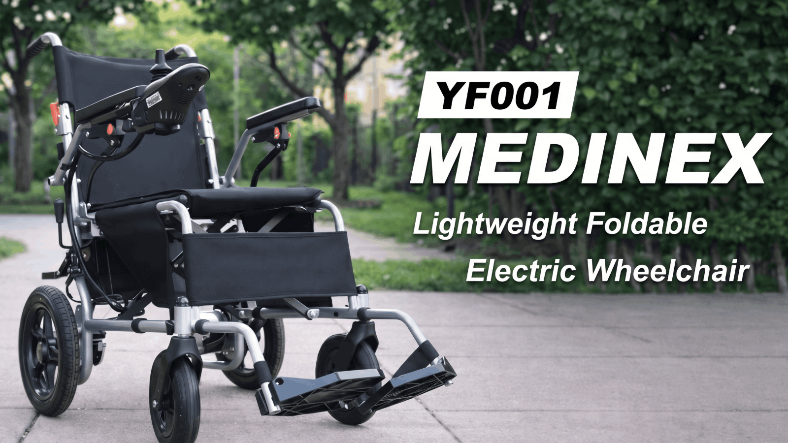 thumbnail video image 2 of MediNex Lightweight Foldable Electric Wheelchair for Seniors, All Terrain Motorized Power Wheelchair, 20+ Mile Range, 350 lbs Capacity, 500W Motors, Silver, Wide, 2 of 10