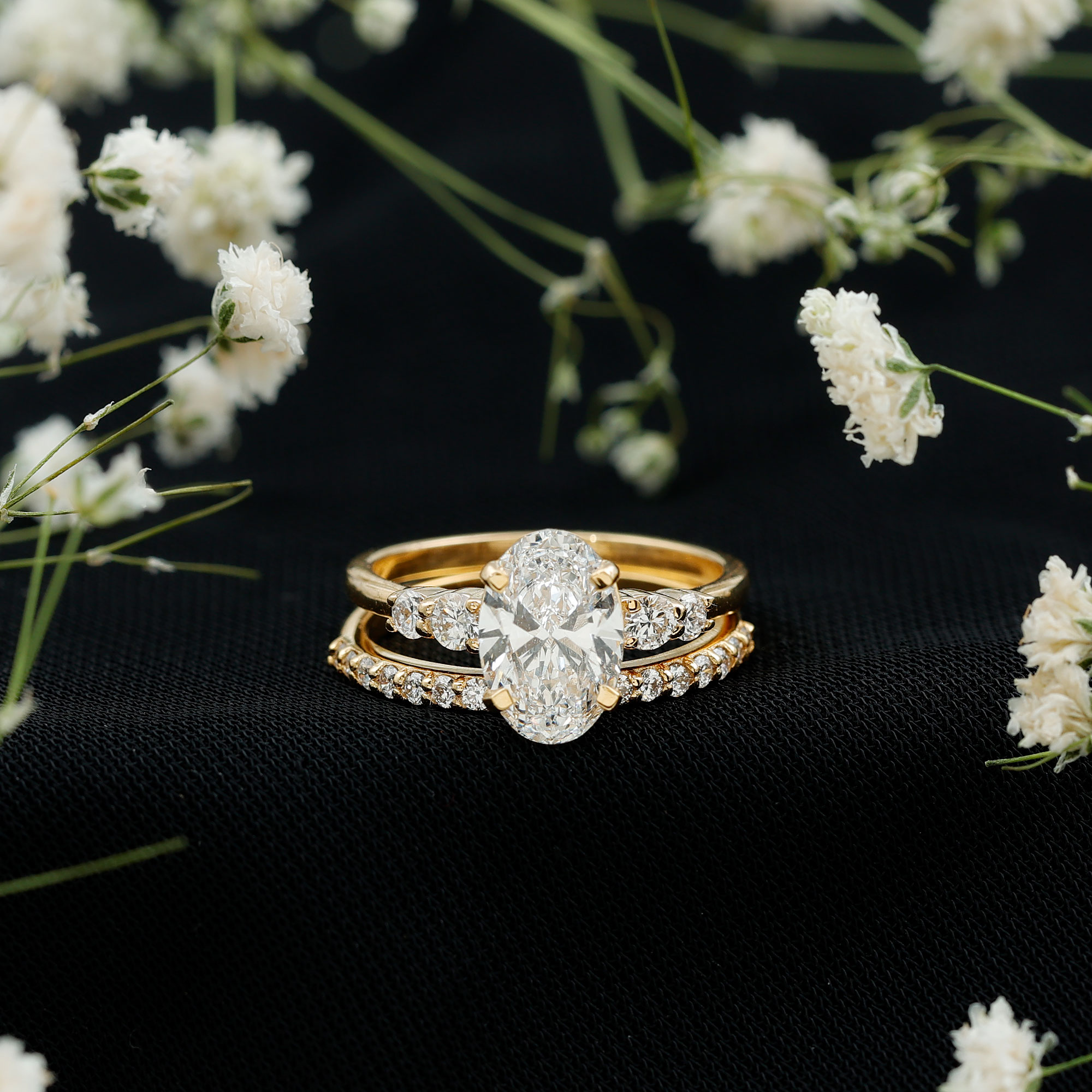 thumbnail video image 2 of Rosec Jewels Bridal Rings Set - Lab Created Diamond Oval Engagement Ring with Wedding Band, 925 Sterling Silver, US 4.00, 2 of 9