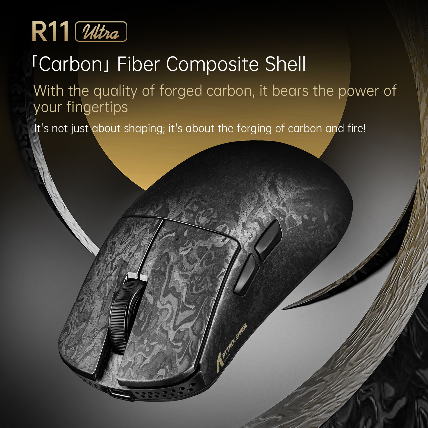 thumbnail video image 2 of ATTACK SHARK R11 ULTRA Carbon Fiber Wireless 8K PAW3950MAX Gaming Mouse 49g SUPERLIGHT, Nordic 52840 MCU, 20000 FPS Static Scan Rate, Nano-Metal Ice Coating, Omron Optical Micro Switches, 2 of 9