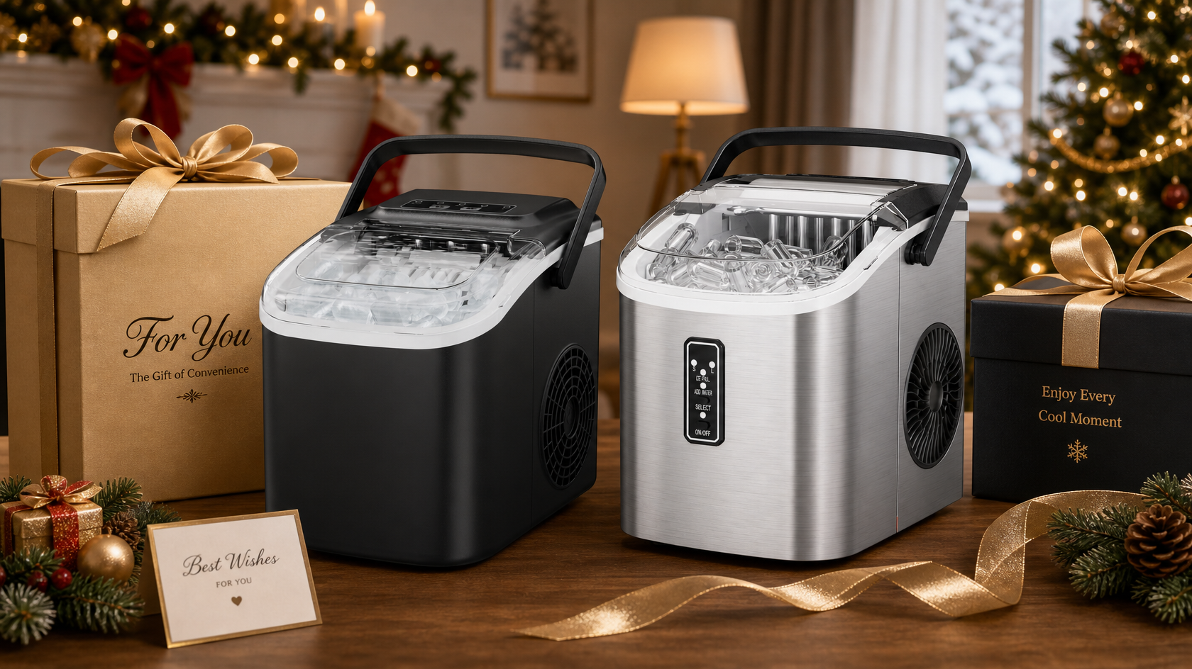 thumbnail video image 2 of Snowyermine Countertop Ice Maker with Handle, 26 lbs/24H Portable Ice Machine, 2 Bullet Ice Sizes, 9 Cubes in 6 Minutes, Self-Cleaning for Home, Bar, RV and Camping, 2 of 10