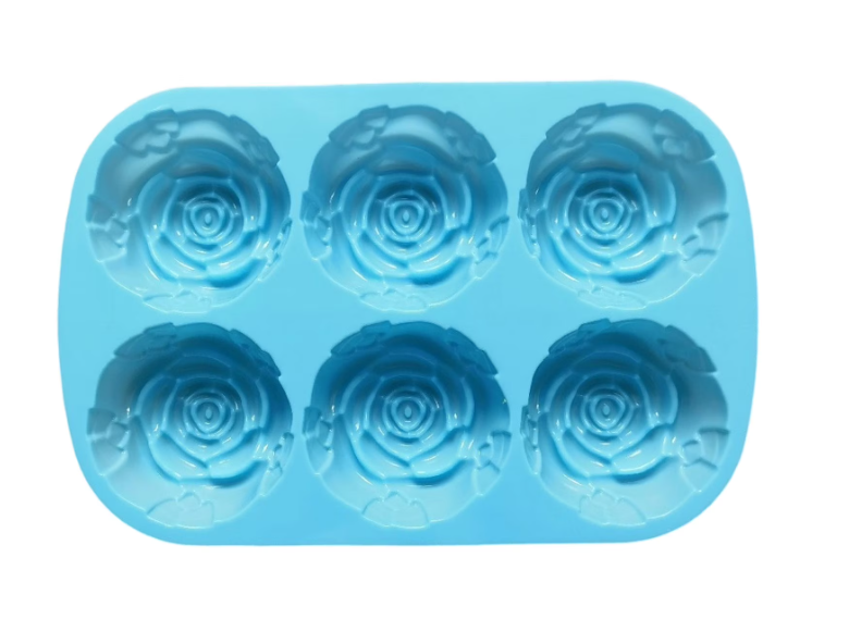 thumbnail video image 2 of 6-Cavity Rose Silicone Mold, Torqee Flower Shaped Baking Tray, Durable Non-Stick Bakeware, for Candle Making, Soap Crafting and Dessert Prep, Blue, 2 of 10
