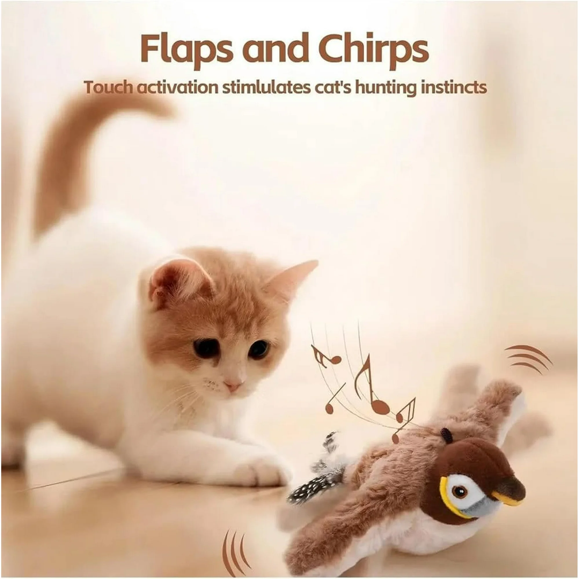 thumbnail video image 2 of 2026 Upgrade Cat Meowdy Bird Toy, Flapping Bird Cat Toy, Interactive Chirping Bird Cat Toy, Simulated Chirping Sparrow with Flapping Wings, Plush Cat Toy for Indoor Cats, 2 of 8