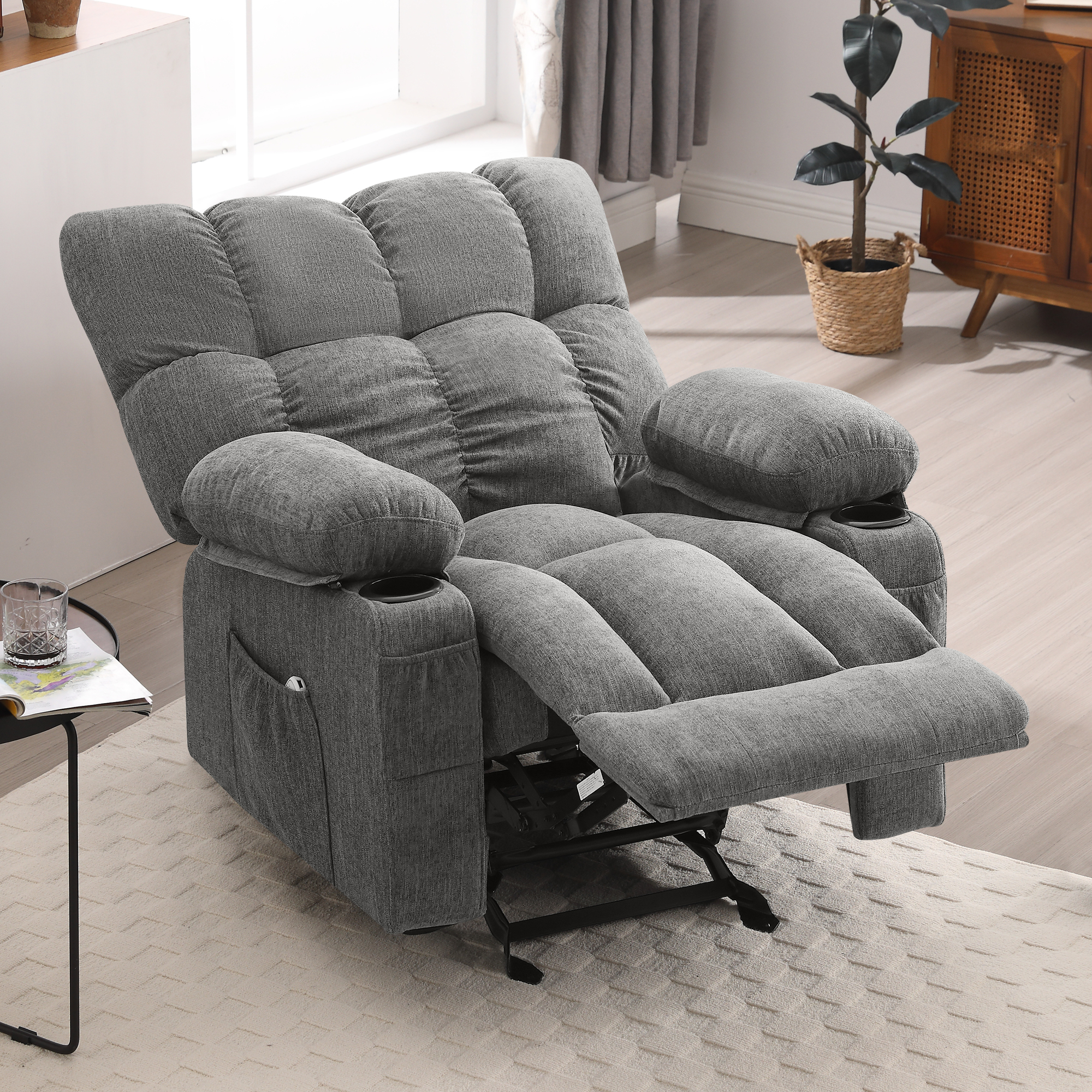 thumbnail video image 2 of JONPONY Manual Recliner Chair with Heat Therapy and Massage Function, Heavy Duty Reclining Mechanism Massage Chair, Elderly Single Rocker Sofa with Cup Holders for Bedroom Home Theater,Grey, 2 of 17