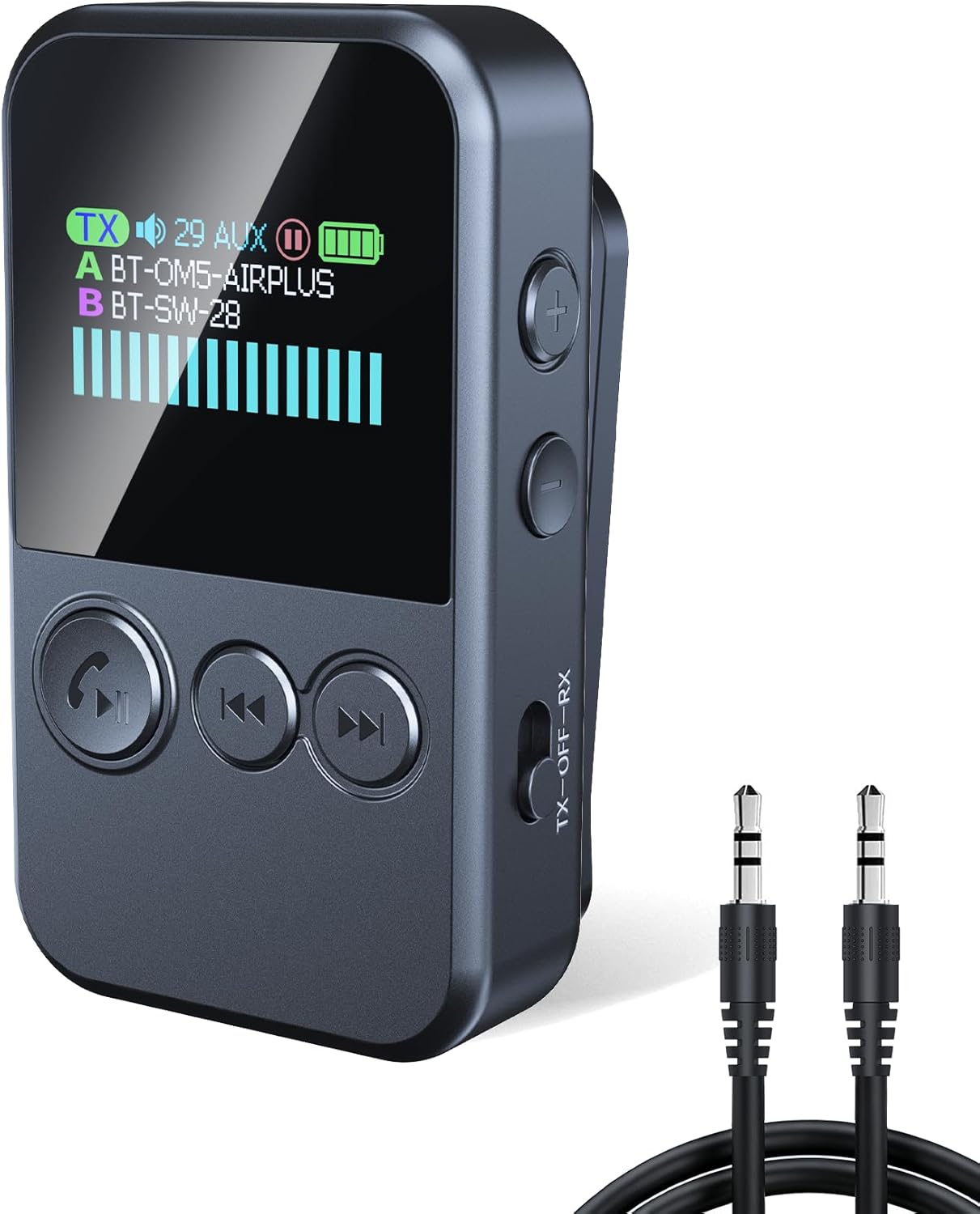 thumbnail video image 2 of LC-dolida Bluetooth Transmitter, to 2 Headphones, Wireless Receiver for Airplane Handsfree Call, HD Low-Latency Sound Audio Adapter with LED Display for Car, TV, Stereo, Gym, 2 of 12