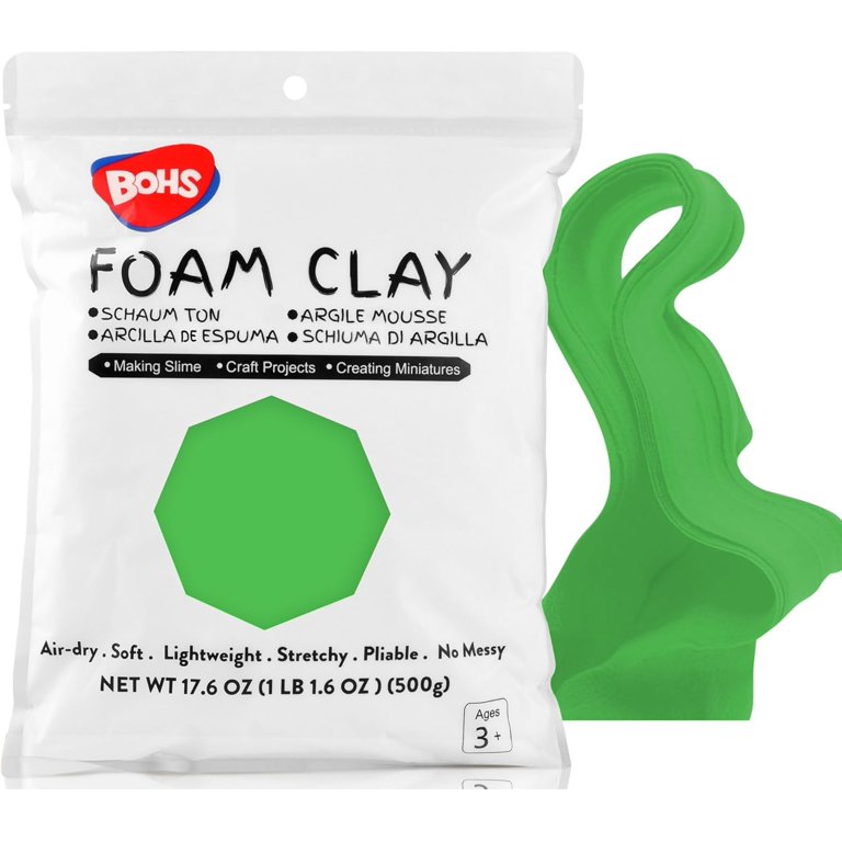 BOHS Green Modeling Foam Clay Lite 500 Grams, Soft, No Stains