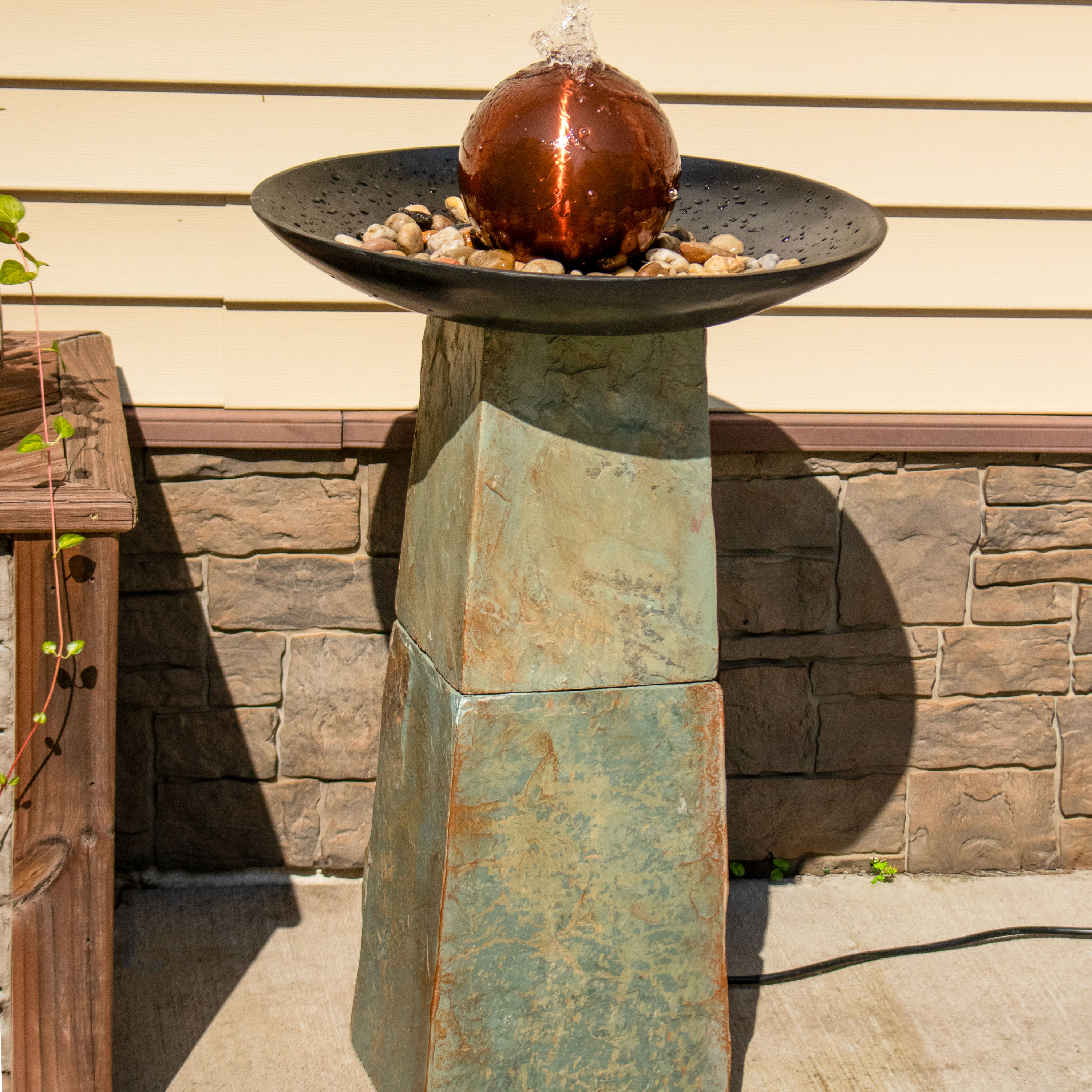 thumbnail video image 2 of Sunnydaze Modern Decorative Orb Slate Outdoor Water Fountain, 2 of 7