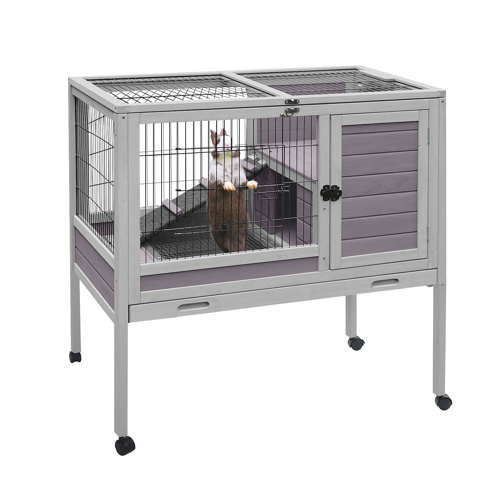 thumbnail video image 2 of Aivituvin Indoor Rabbit Hutch Outdoor Bunny House Wood Small Animal Cage for Hamster, Guinea Pig, 2 of 10