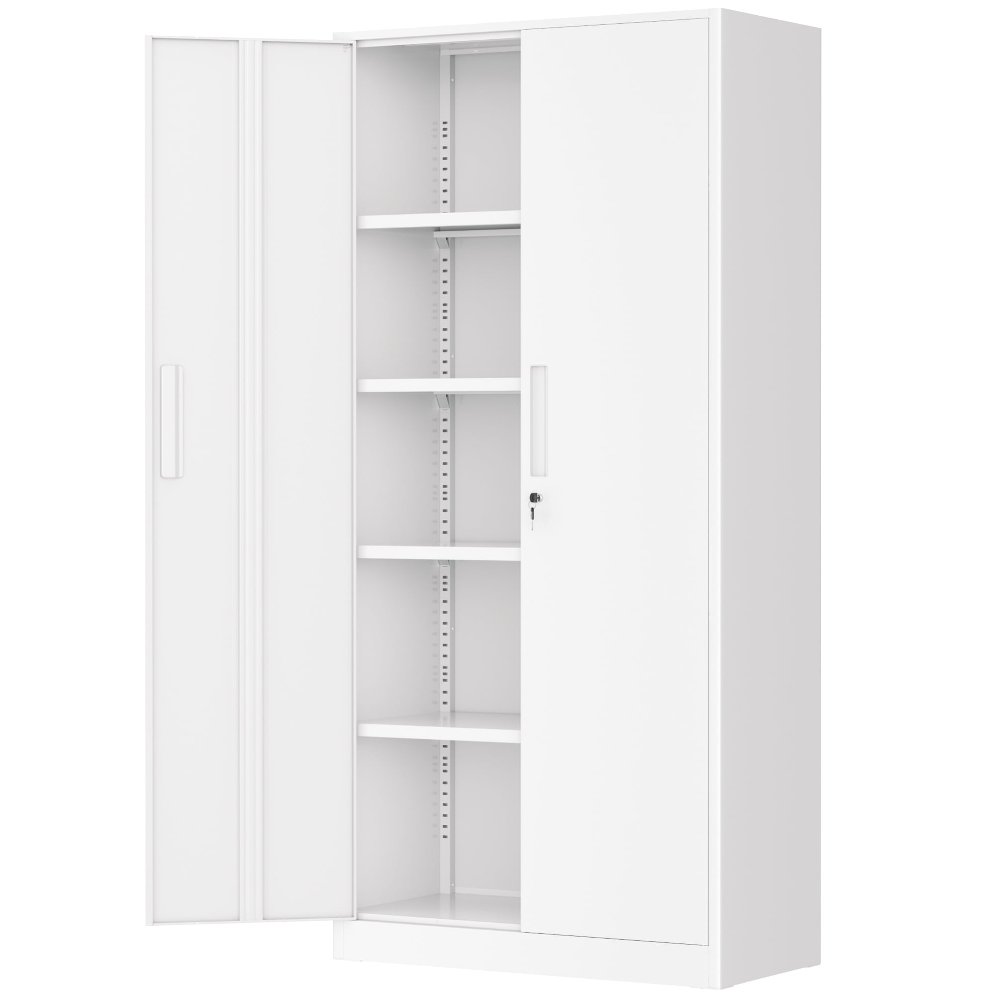 thumbnail video image 2 of SOLAURA 71" Metal Garage Storage Cabinet with Locking Doors and Adjustable Shelves for Home, Office(White), 2 of 8