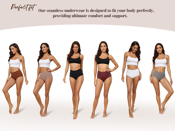 thumbnail video image 2 of Aijolen 6 Pack High Waisted Seamless Underwear for Women Tummy Control Bikini Cheeky No Show Briefs S-2XL, 2 of 9