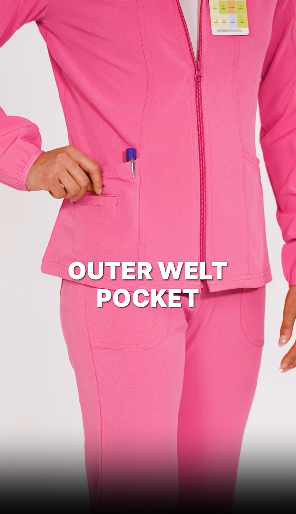 thumbnail video image 2 of HeartSoul Break On Through Women's Zip Front Warm Up Scrubs Jacket 20310, 2 of 5