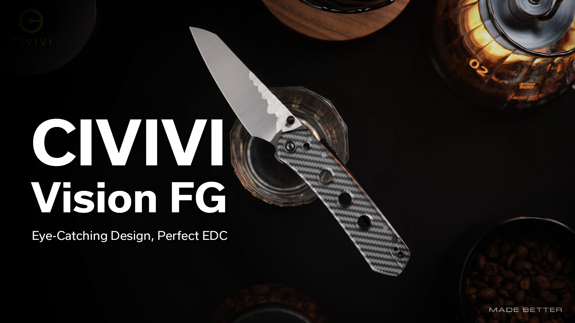 thumbnail video image 2 of CIVIVI Vision FG Pocket Knife Folding Knife with 3.54" Satin Finished Nitro-V Blade With Rock-Grind Pattern Polished Clear Lexan Handle C22036-8, 2 of 7