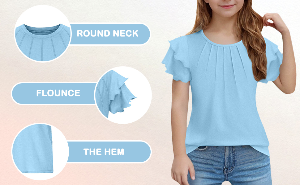 thumbnail video image 2 of JLMSPLWG Kids Summer Tops Girls Ruffle Short Sleeve Toddler Plus Size Pleated T Shirts Teen Girls Loose Dressy Casual Blouses Tween Girl Clothes, 2 of 8