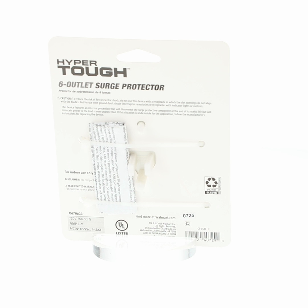 Hyper Tough Indoor Surge Tap 6-Outlet 1000-Joule Protection White
