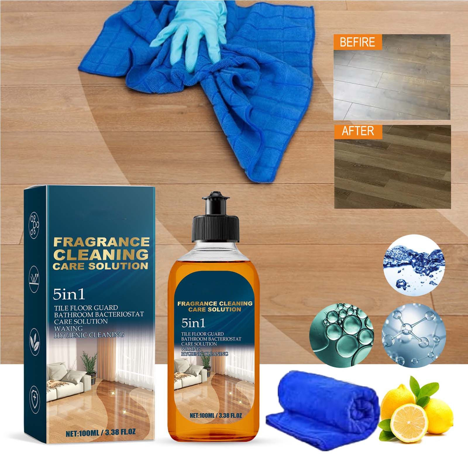 thumbnail video image 2 of 5 in 1 Floor Cleaner, 2025 New 5-in-1 Fragrance Cleaning Care Solution, Dual-Action Stain & Odor Remover for Hardwood Floors, Natural Shine for Mopping Home, Kitchen and Bathroom, 2 of 2