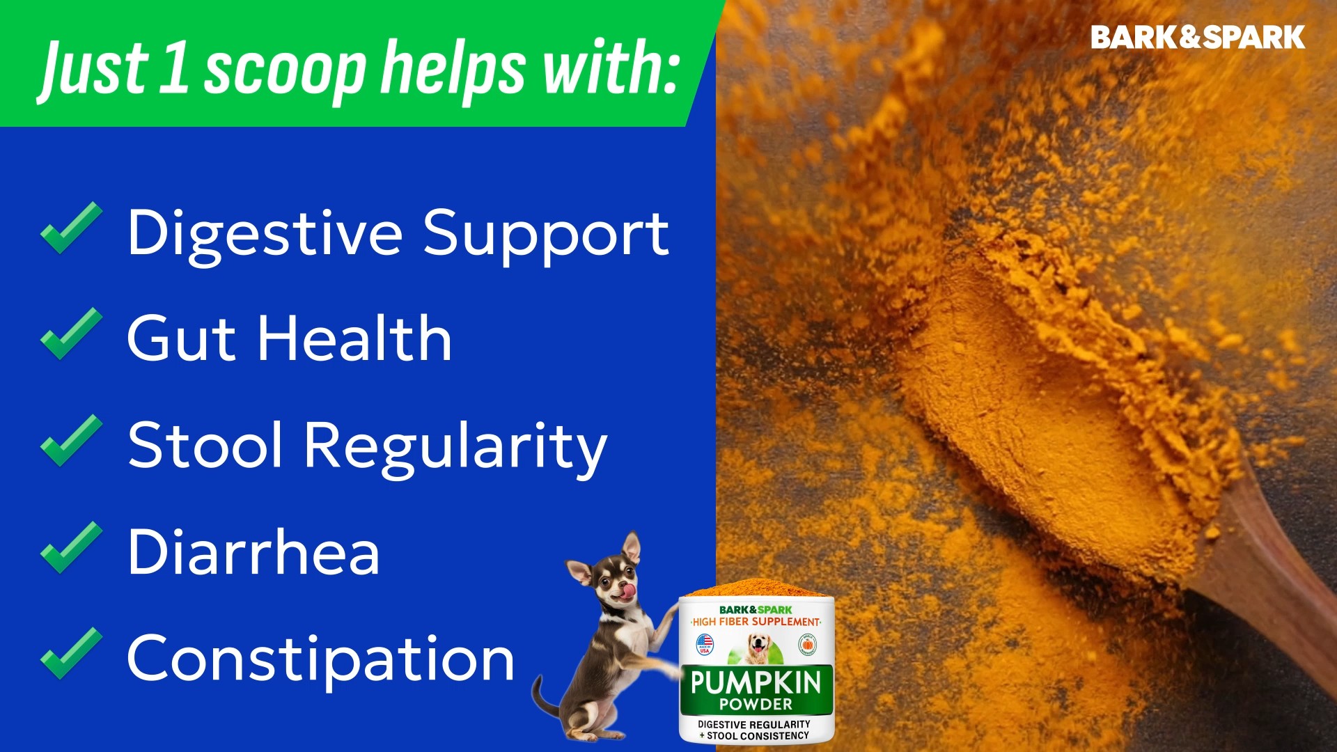 thumbnail video image 2 of Pumpkin for Dogs - 8oz Powdered Fiber Supplement and Stool Softener - Treat Diarrhea, Constipation, Upset Stomach, Food Sensitivity - Improve Digestion - Made in USA, 2 of 10