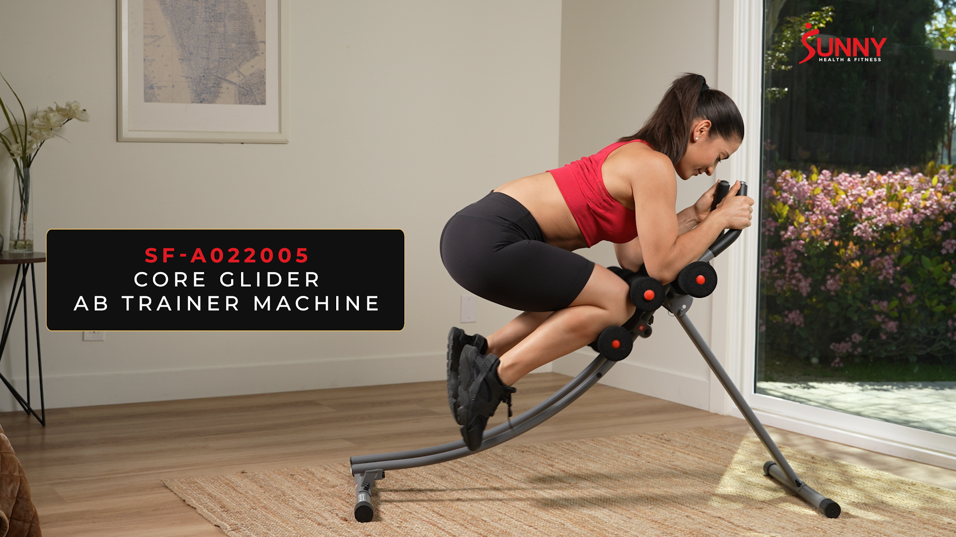 thumbnail video image 2 of Sunny Health & Fitness Core Glider Ab Waist Trainer Machine - Ab & Core Slides, 2 of 7